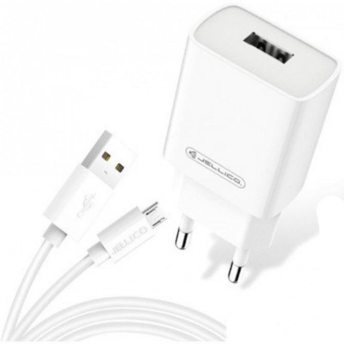 Мережевий зарядний пристрій Jelico AQC33/AQC34 1USB 3A QC3.0 + MicroUSB cable Бiлий