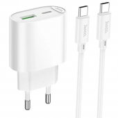 Сетевое зарядное устройство 1USB + Type-C Hoco C109A Fighter QC3.0 20W White + Cable Type-C