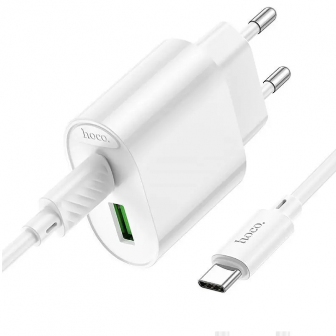 Сетевое зарядное устройство 1USB + Type-C Hoco C109A Fighter QC3.0 20W White + Cable Type-C-1