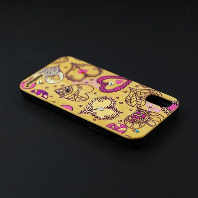 Чохол Bamboo Wooden Case with Diamonds для iPhone Xs Max Сердця-3