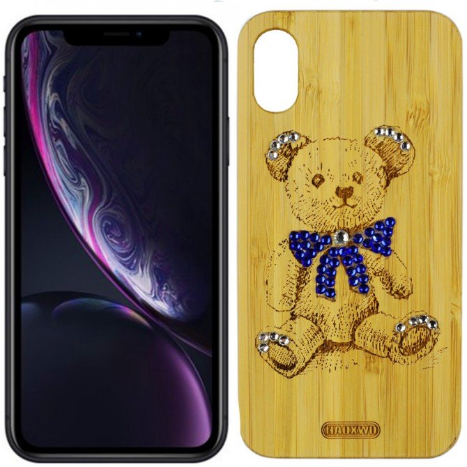 Чохол Bamboo Wooden Case with Diamonds для iPhone Xr Ведмідь