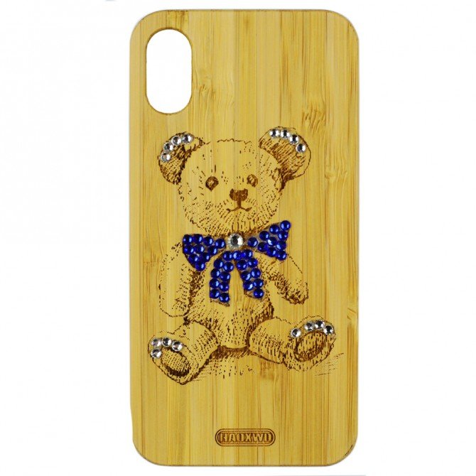 Чохол Bamboo Wooden Case with Diamonds для iPhone Xr Ведмідь-1
