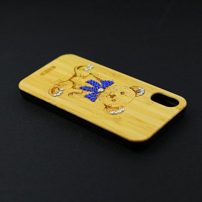 Чохол Bamboo Wooden Case with Diamonds для iPhone Xr Ведмідь-3