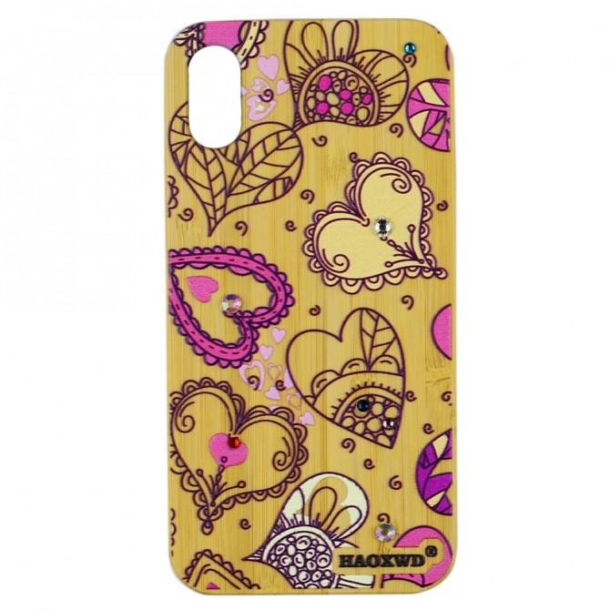Чехол Bamboo Wooden Case with Diamonds для iPhone X/Xs Сердца-1
