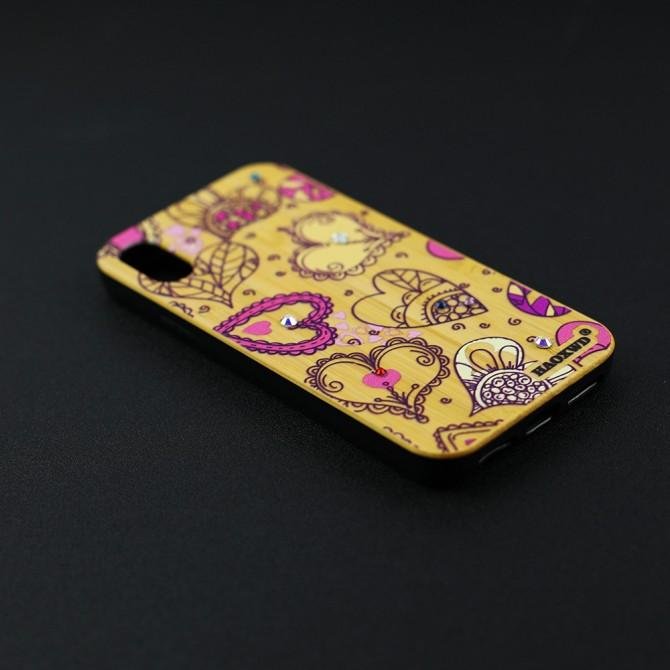 Чехол Bamboo Wooden Case with Diamonds для iPhone X/Xs Сердца-4