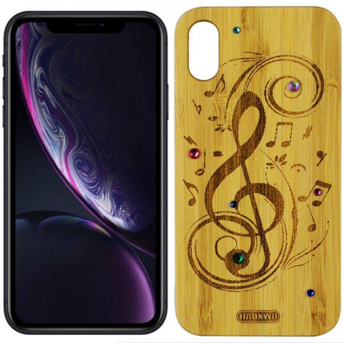 Чохол Bamboo Wooden Case with Diamonds для iPhone Xr Мелодія