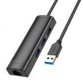 Хаб USB Hoco HB42 Easy 4in1 Gigabit Ethernet Adapter (USB to USB 3.0*3+RJ45) Black Хаб USB Hoco HB42 Easy 4in1 Gigabit Ethernet Adapter (USB to USB 3.0*3+RJ45) Black