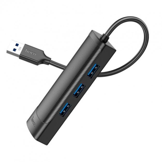 Хаб USB Hoco HB42 Easy 4in1 Gigabit Ethernet Adapter (USB to USB 3.0*3+RJ45) Black-1
