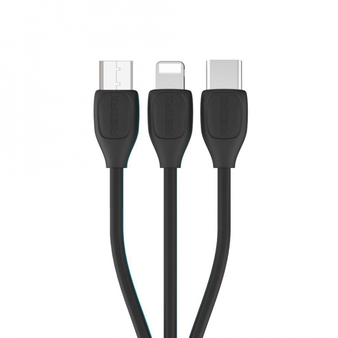Кабель Remax Lesu RC-050th 3in1 iPhone 5/MicroUSB/Type-C Чёрный-1