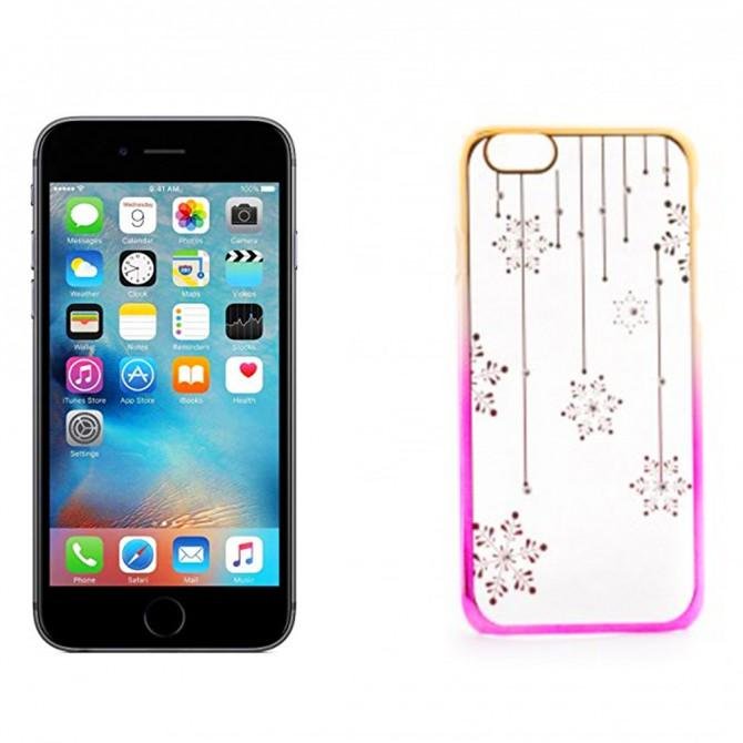 Пластикова накладка Nice зі стразами для Apple iPhone 6/6s (4.7") (Сніжинки / золотий / рожевий)