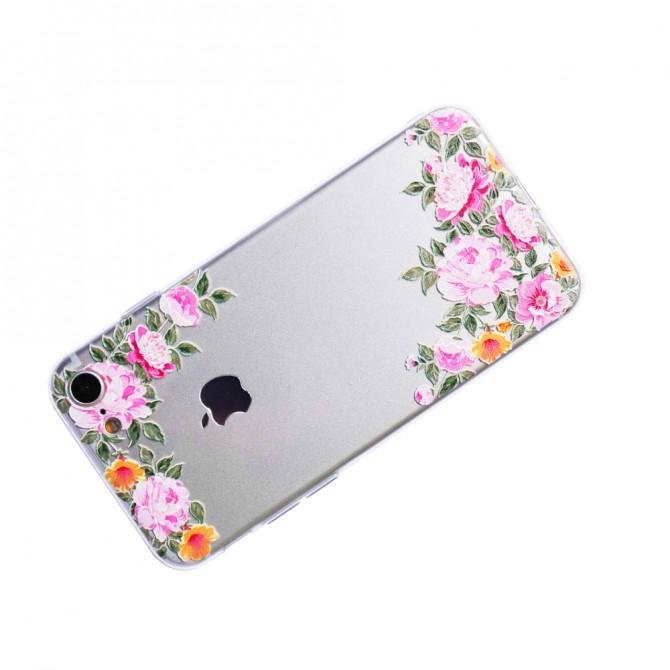 Прозрачный силиконовый чехол "Цветочный орнамент" для Apple iPhone 7 (4.7") (Дикая роза)-3