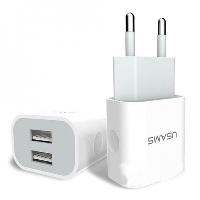 Мережевий зарядний пристрій Usams J-TU Lightning (2.4A Dual) Білий (IPCUJT01)-1