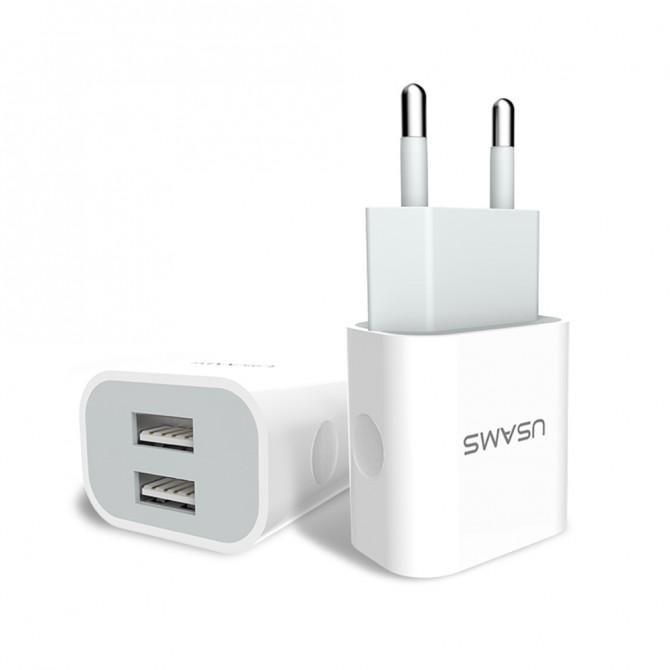 Сетевое зарядное устройство Usams US-CC023 (2.4A Dual) White (US-CC023)-1
