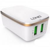 Мережевий зарядний пристрій 2USB LDNIO (2.4A) Білий (DL-A2204)