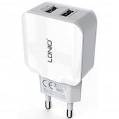 Сетевое зарядное устройство 2USB LDNIO (2.4A) White + Cable iPhone 5 (DL-A2202)