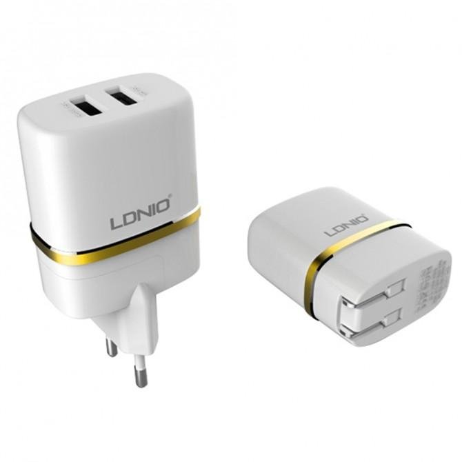 Мережевий зарядний пристрій 2USB LDNIO (2.4A) Білий + USB Cable iPhone 5 (DL-AC52)-2