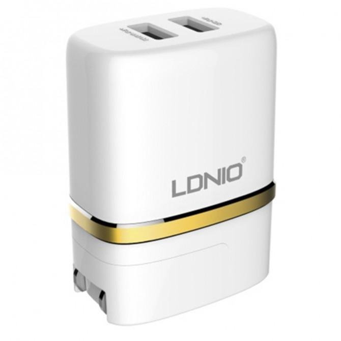 Мережевий зарядний пристрій 2USB LDNIO (2.4A) Білий + USB Cable MicroUSB (DL-AC52)-1