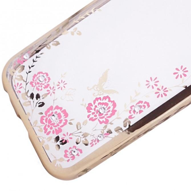 Силиконовый чехол Diamond Flower для Samsung A320/A3 (2017) (золотой)-3