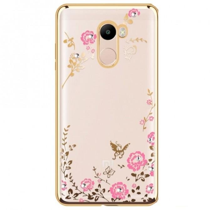 Силиконовый чехол Diamond Flower для Xiaomi RedMi 4 (золотой)-1