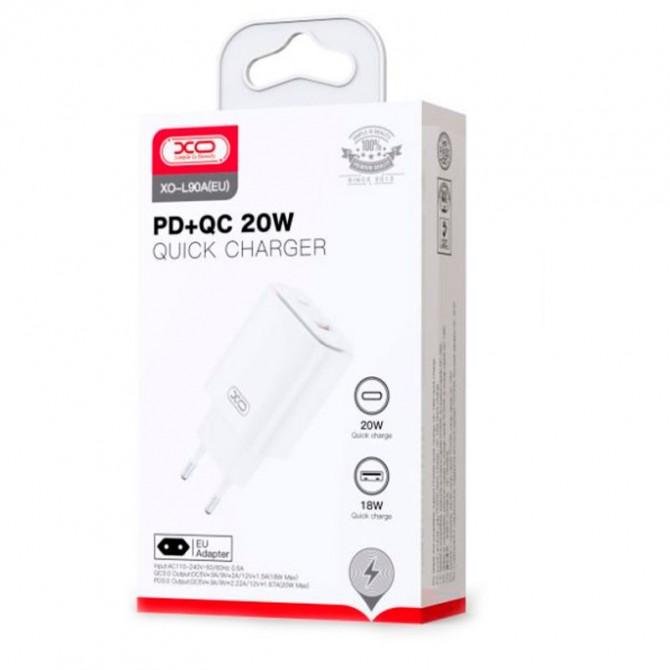 Мережевий зарядний пристрій XO L90A PD 20W/1 USB-C+QC 18W/1 USB White-1