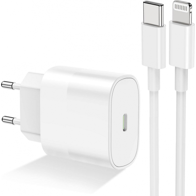 Сетевое зарядное устройство XO CE29 20W/1 USB-C White + Type-C to Lightning Cable-1