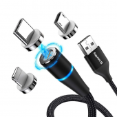 Кабель ColorWay CW-CBUU038-BK Lightning/MicroUSB/Type-C магнитный Черный 1м