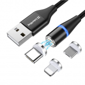 Кабель ColorWay CW-CBUU038-BK Lightning/MicroUSB/Type-C магнитный Черный 1м