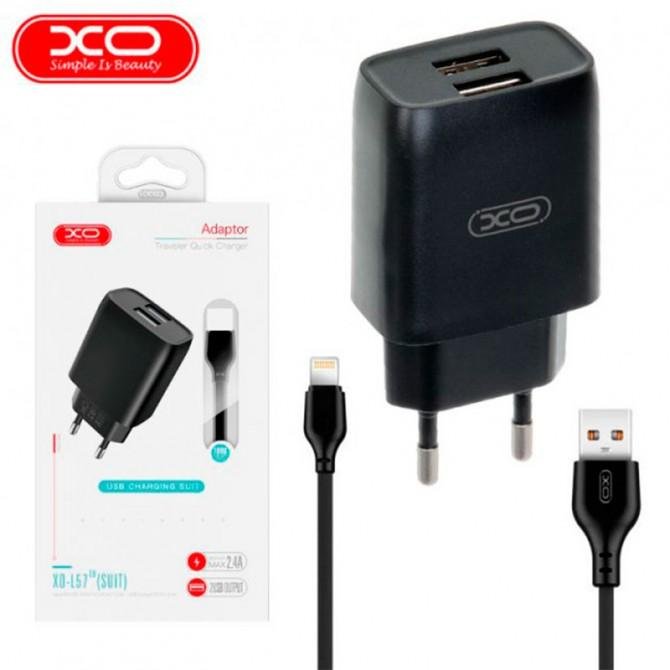 МЗП XO L57 2.4A/2USB + Lightning Black-1