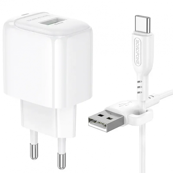 Сетевое зарядное устройство 1USB Borofone BAS42A 18W/QC3.0 White + Type-C Cable-3
