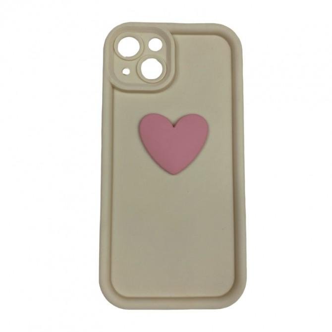Чехол 3D Heart series for iPhone 14 Milky