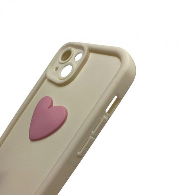 Чехол 3D Heart series for iPhone 14 Milky-2