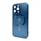 Чехол AG Glass Matt Frame Color MagSafe Logo for Apple iPhone 12 Pro Navy Blue