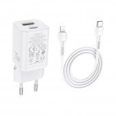 Сетевое зарядное устройство 1USB + Type-C Hoco N13 PD30W+QC3.0 White + Cable Type-C to Lightning Сетевое зарядное устройство 1USB + Type-C Hoco N13 PD30W+QC3.0 White + Cable Type-C to Lightning