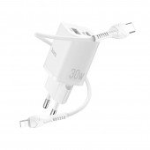 Сетевое зарядное устройство 1USB + Type-C Hoco N13 PD30W+QC3.0 White + Cable Type-C to Lightning Сетевое зарядное устройство 1USB + Type-C Hoco N13 PD30W+QC3.0 White + Cable Type-C to Lightning