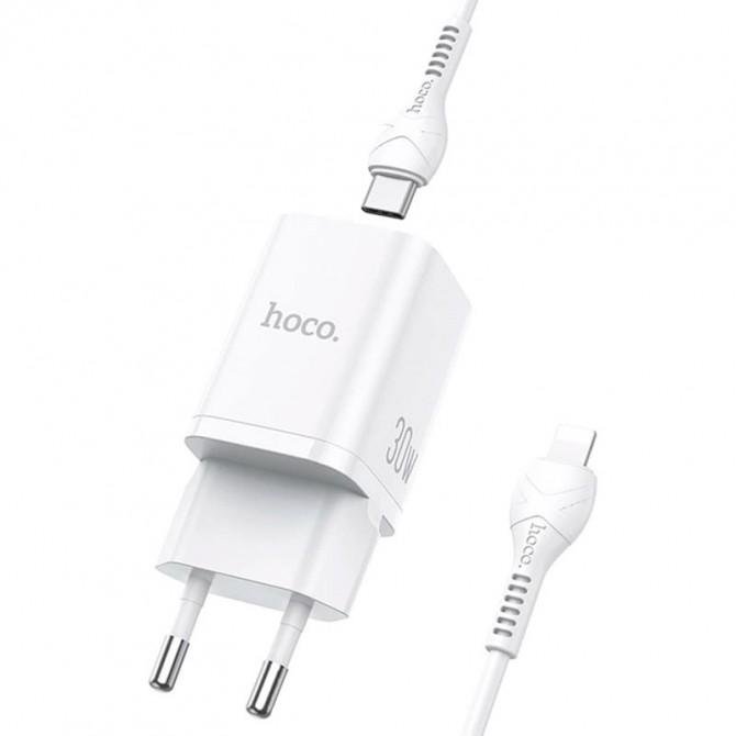 Сетевое зарядное устройство 1USB + Type-C Hoco N13 PD30W+QC3.0 White + Cable Type-C to Lightning-2