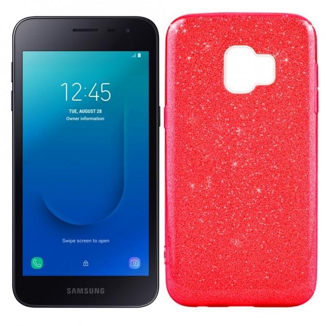 Чохол Silicone 3in1 Блискітки для Samsung J260 Galaxy J2 Core 2018 Червоний