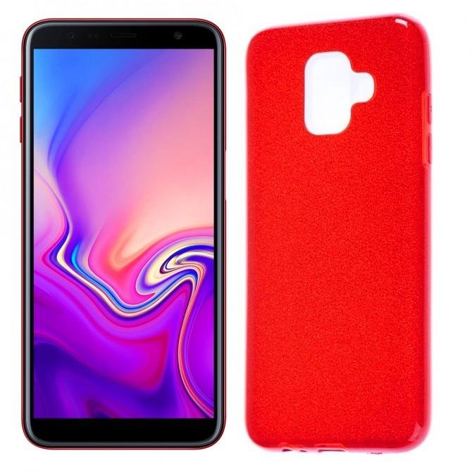 Чехол Silicone 3in1 Блёстки для Samsung J610 Galaxy J6 Plus Red