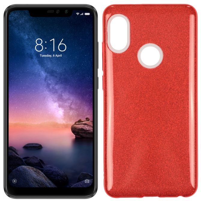 Чохол Silicone 3in1 Блискітки для Xiaomi REDMI Note 6 Pro Червоний