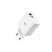Мережевий зарядний пристрій 1USB + Type-C Hoco C113A PD65W+QC3.0 White