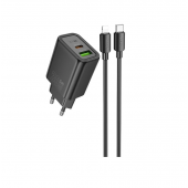 Мережевий зарядний пристрій 1USB + Type-C Hoco N63 Gentle PD 30W+QC3.0 Black