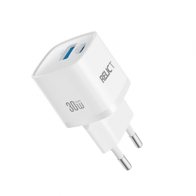 Мережевий зарядний пристрій PD/QC Relict JetMini GaN 30W/1 USB-C + 1 USB-A (RCJMGN30-C1A1W) White