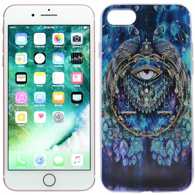 Тонкий силиконовый чехол "Всевидящее око" с прозрачными краями для Apple iPhone 7 (4.7") (Павлины)