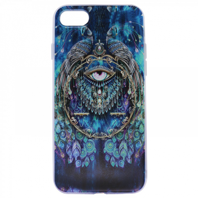 Тонкий силиконовый чехол "Всевидящее око" с прозрачными краями для Apple iPhone 7 (4.7") (Павлины)-1