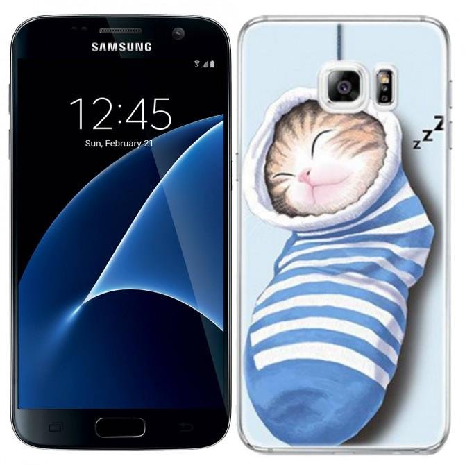 Тонкий силіконовий чохол с принтом "Милі кошенята" для Samsung G930F Galaxy S7 (Кошеня в шкарпетці)