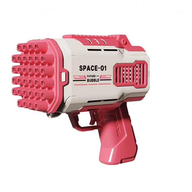 Пистолет для мыльных пузырей Bubble Gun 698-20 с насадками на 32/45 отверстий 50ml Pink