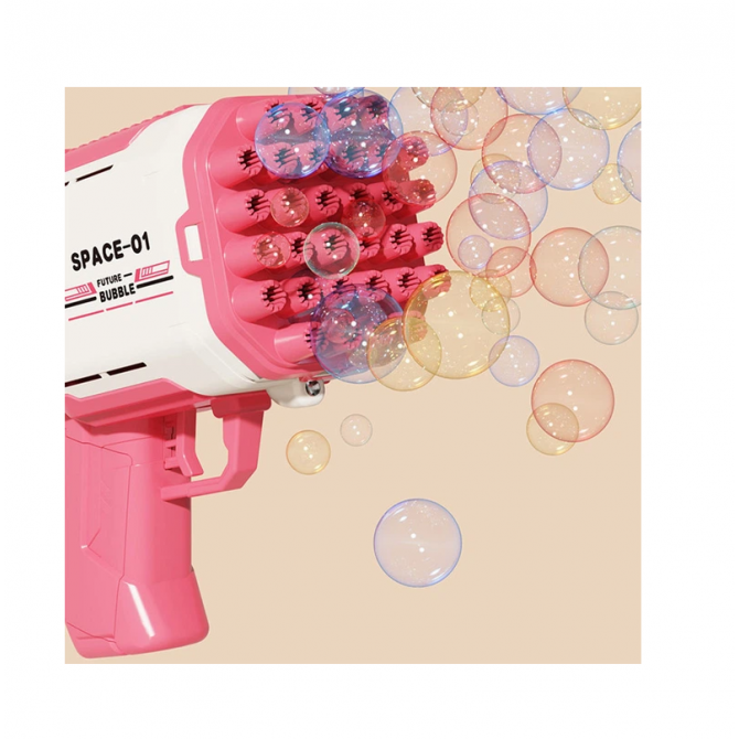 Пистолет для мыльных пузырей Bubble Gun 698-20 с насадками на 32/45 отверстий 50ml Pink-1