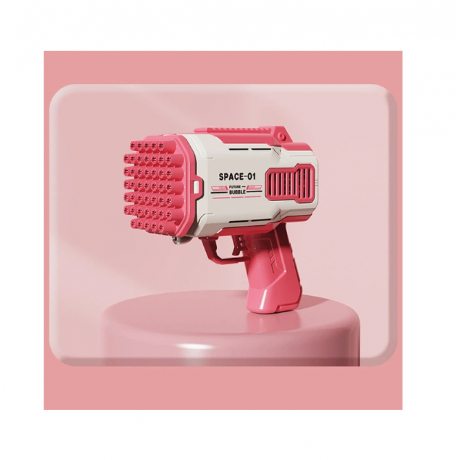 Пистолет для мыльных пузырей Bubble Gun 698-20 с насадками на 32/45 отверстий 50ml Pink-2
