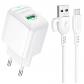 Сетевое зарядное устройство 1USB Borofone BAS42A 18W/QC3.0 White + MicroUSB Cable Сетевое зарядное устройство 1USB Borofone BAS42A 18W/QC3.0 White + MicroUSB Cable
