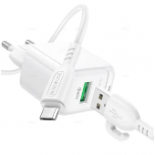 Сетевое зарядное устройство 1USB Borofone BAS42A 18W/QC3.0 White + MicroUSB Cable Сетевое зарядное устройство 1USB Borofone BAS42A 18W/QC3.0 White + MicroUSB Cable