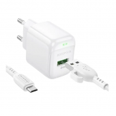 Сетевое зарядное устройство 1USB Borofone BAS42A 18W/QC3.0 White + MicroUSB Cable Сетевое зарядное устройство 1USB Borofone BAS42A 18W/QC3.0 White + MicroUSB Cable